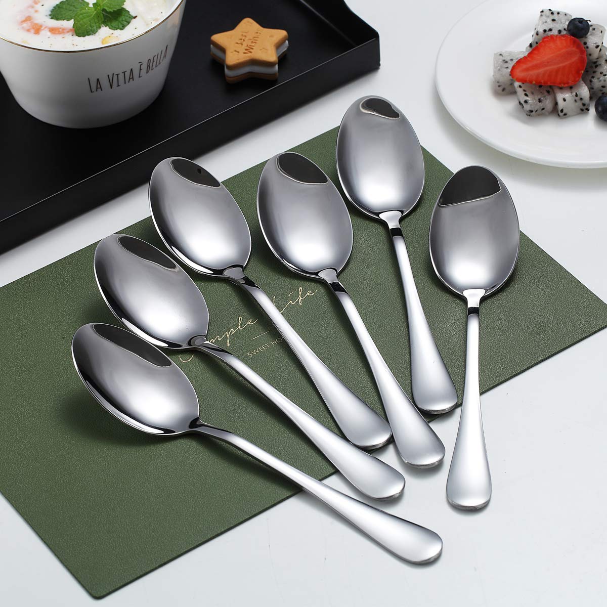 Dinner Spoons, Kyraton 6 Pieces 7.5'' Stainless Steel Table Spoon, Soup Spoons, Dessert Spoons Sliverware Dishwasher Safe Set Of